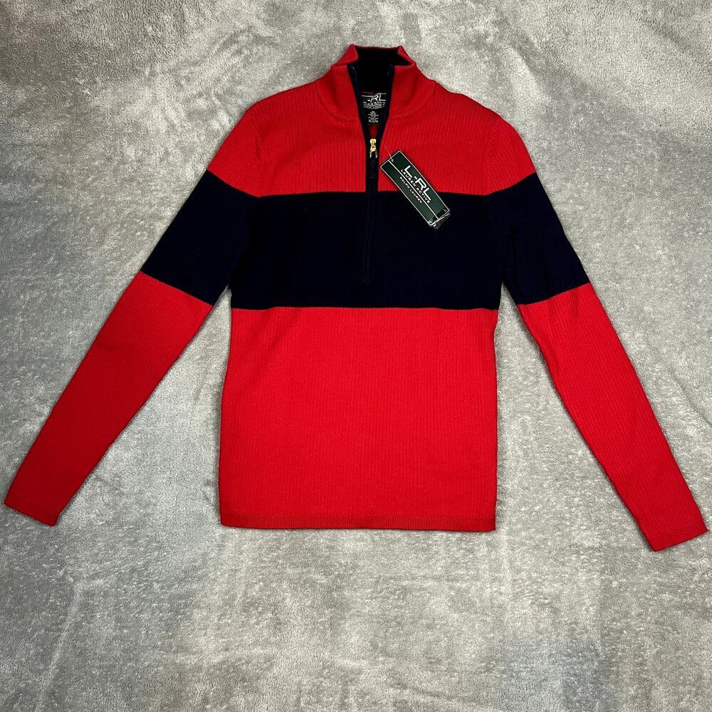 Ralph Lauren Active Quarter Zip Sweater Womens M Red Navy Preppy Golf NWT